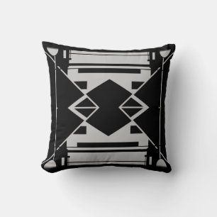 Light Gray on Black Symmetric Art Abstrakt Motif Kissen