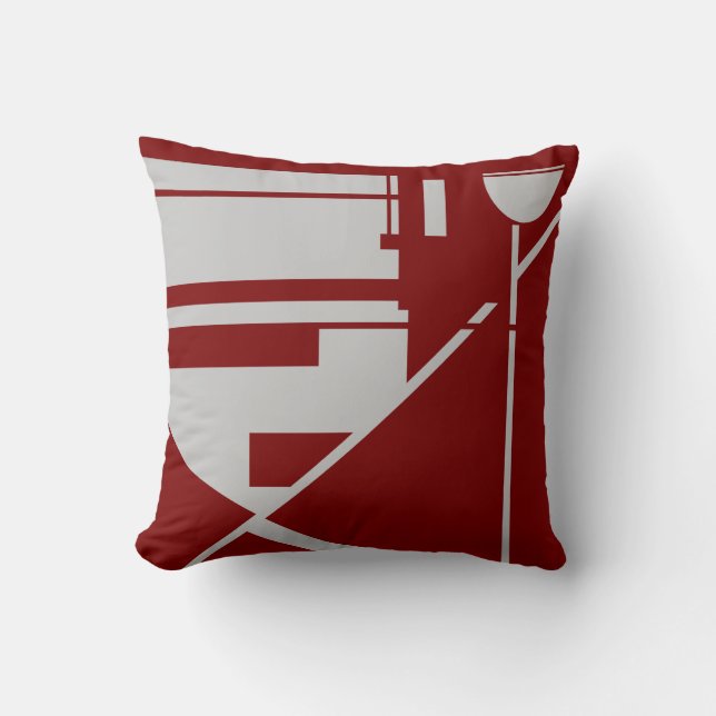Light Gray on Dark Red Geometric Shapes Abstract  Kissen (Vorderseite)