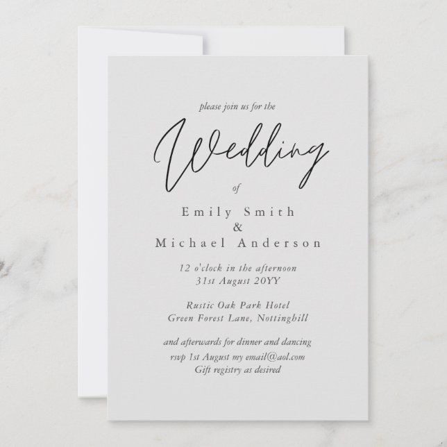 Light Gray Script Typografy Budget Wedding Einladung (Vorderseite)