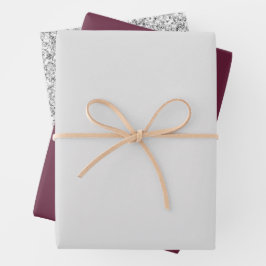 Light Gray Silver Glitzer Burgundy Brautparty Geschenkpapier Set