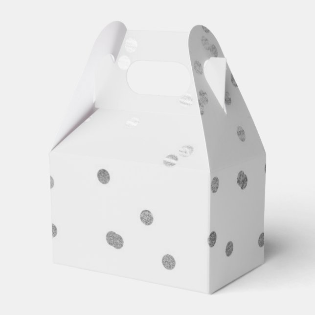 Light Gray & Silver Shiny Confetti Dots Gefallen Geschenkschachtel (Vorderseite)