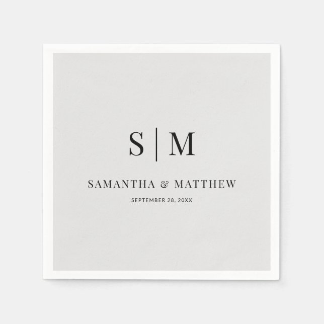 Light Gray Simple Elegant Couple Initials Wedding Serviette (Vorderseite)