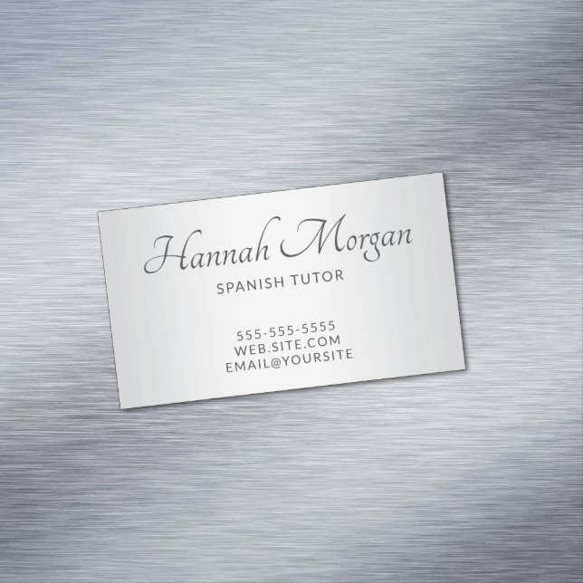 Light Gray White Ombre Elegantes Skript Magnetische Visitenkarte (Beispiel)