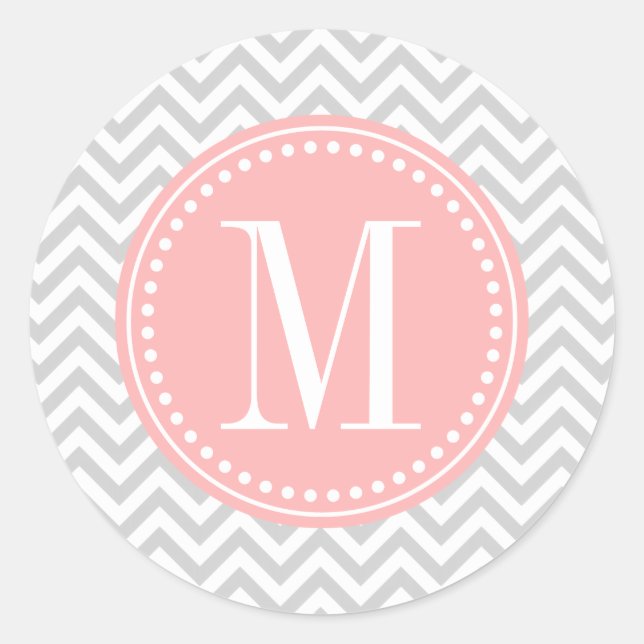 Light Gray Zickzack Zigzag Personalisiert Monogram Runder Aufkleber (Vorderseite)