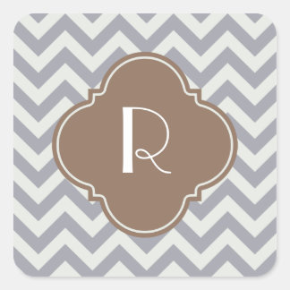 Light Gray Zigzag Custom Monogram Quadratischer Aufkleber