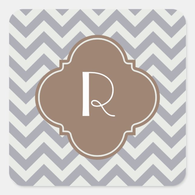 Light Gray Zigzag Custom Monogram Quadratischer Aufkleber (Vorderseite)