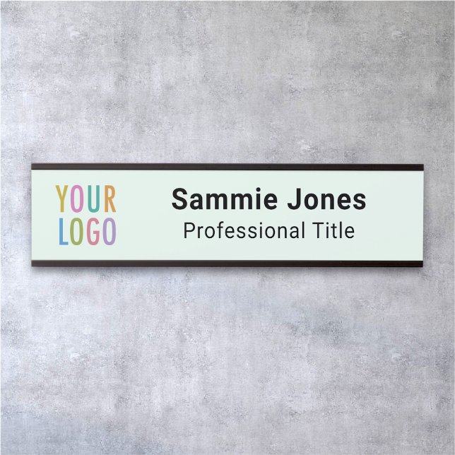Light Green 2x8 Nom de la suspension Plaque Logo d (MISOOK Mint Green Name Plate with Logo and Job Title Black Frame)