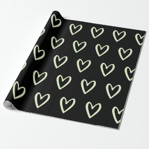 Light Green auf schwarzen, handgezogenen Herzen Geschenkpapier