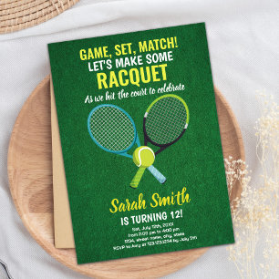 Light Green Blue Tennis Geburtstag Einladungen