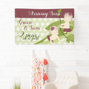 Light Green, Burgundy Twin Birthday Baby Dusche Banner