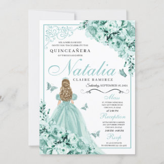 Light Green Butterfly Tiara Princess Quinceanera Einladung