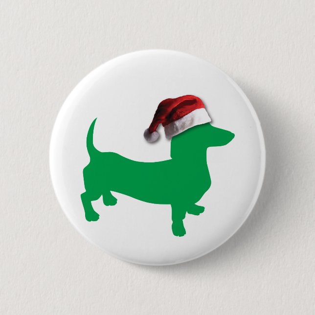 Light Green Dackel mit einem Weihnachtshut Button (Vorderseite)