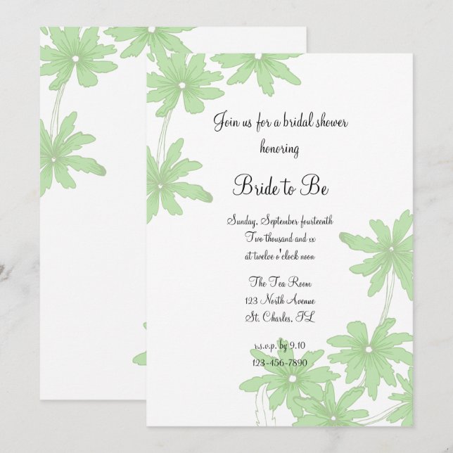 Light Green Daisies Brautparty Einladung (Vorne/Hinten)