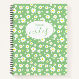 Light Green Daisy Blume Pattern Individuelle Name Notizbuch