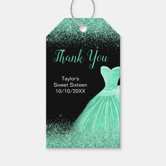 Light Green Dress Imitate Glitzer Sweet 16 Birthda Geschenkanhänger (Vorderseite)