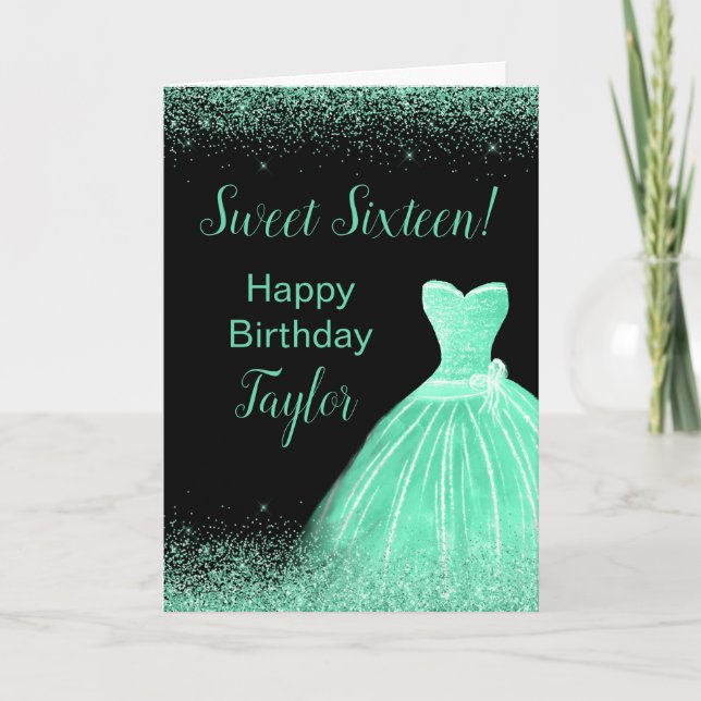 Light Green Dress Imitate Glitzer Sweet 16 Birthda Karte (Vorderseite)