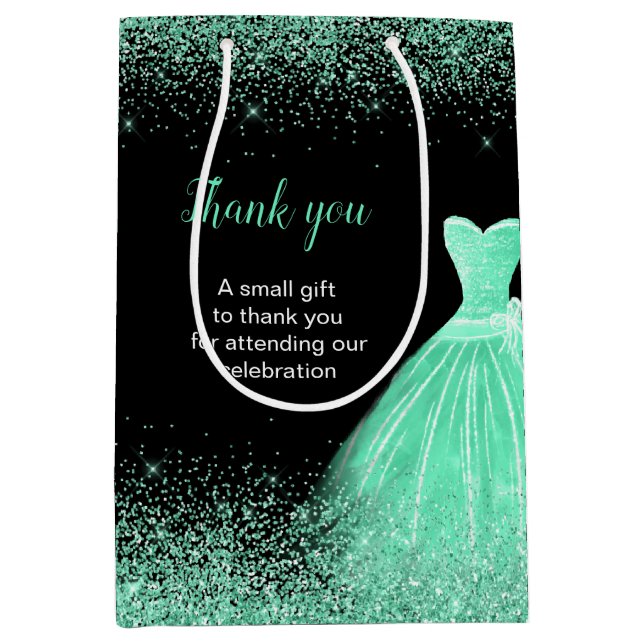 Light Green Dress Imitate Glitzer Sweet 16 Birthda Mittlere Geschenktüte (Vorderseite)