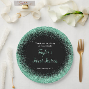 Light Green Dress Imitate Glitzer Sweet 16 Birthda Pappteller