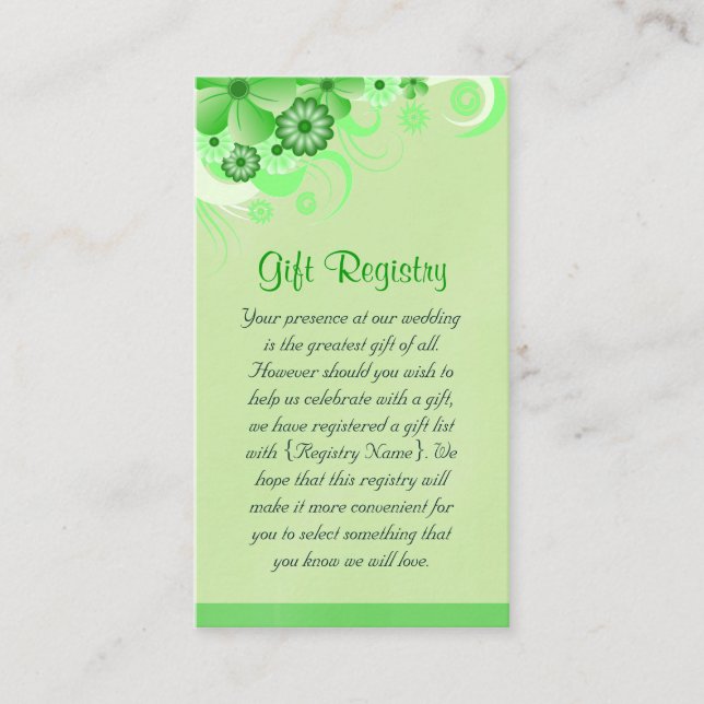Light Green Floral Wedding Gift Registry Begleitkarte (Vorderseite)