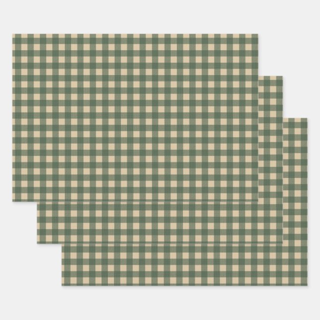 Light Green Gingham Geschenkpapier Set (Set)