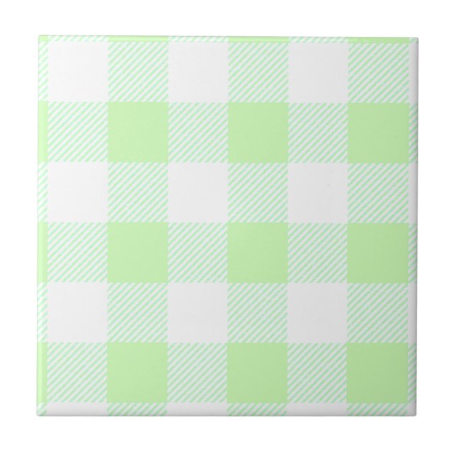 Light Green Gingham Karo Pattern Fliese (Vorderseite)