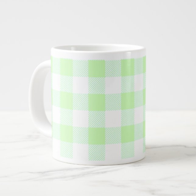 Light Green Gingham Karo Pattern Jumbo-Tasse (Vorderseite Links)