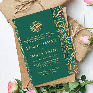 Light Green Gold Muster Islamische Hochzeit Einladung