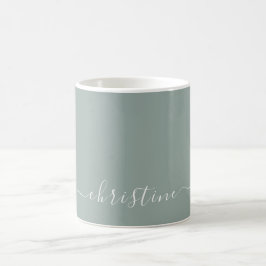 Light Green Grey White Minimalistisch Name Custom  Kaffeetasse