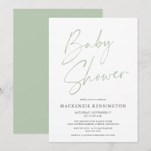 Light Green Minimalistisch Modern Script Baby Dusc Einladung