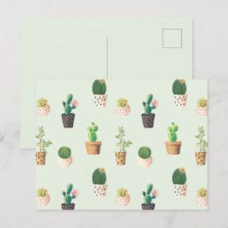 Light Green Niedlich Cactus Cacti Pattern Postcard Postkarte