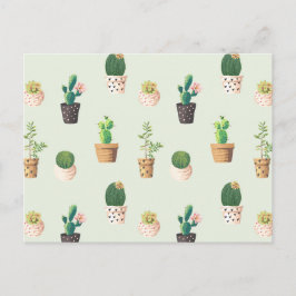 Light Green Niedlich Cactus Cacti Pattern Postcard Postkarte