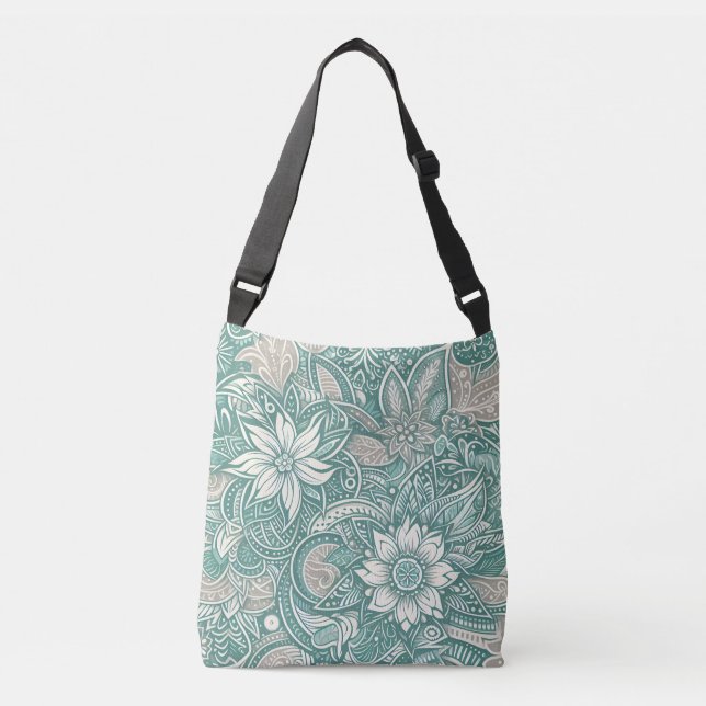 Light Green Paisley Tote Bag Tragetaschen Mit Langen Trägern (Vorderseite)