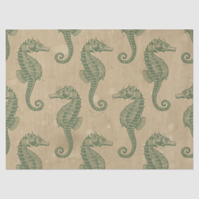 Light Green Seepferde auf Tan Decoupage Seidenpapier (Vorderseite)