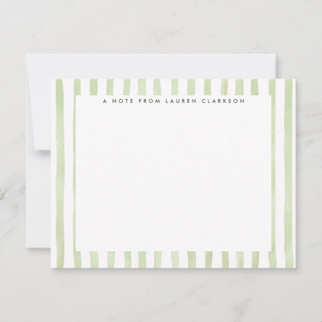 Light Green Watercolor Striped  Note Card Einladung (Vorderseite)