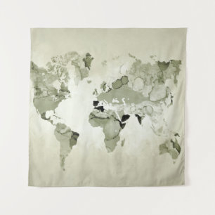 Light Green World Map Design 123 Wandteppich