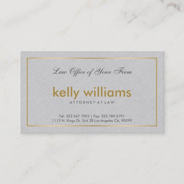 Light Grey Linen Attorney at Law Gold Accent Visitenkarte (Vorderseite)