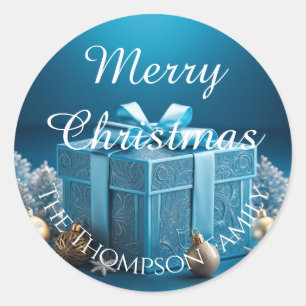 Light Ice Blue Wrapped Christmas Geschenke Runder Aufkleber