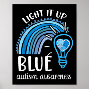 Light It Up Blue Autismus Awareness Month Rainbow  Poster