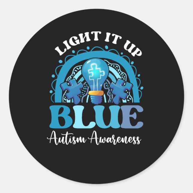 Light It Up Blue Autismus Awareness Month Rainbow  Runder Aufkleber (Vorderseite)