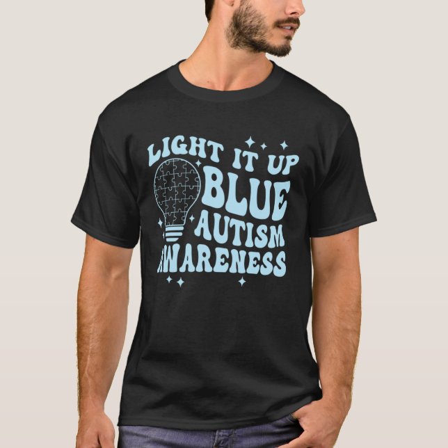 Light It Up Blue Retro Groovy Autism Awareness Gir T-Shirt (Vorderseite)