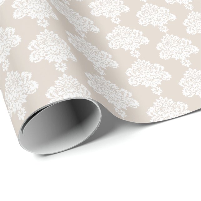 Light Khaki | Weißes Damaskop-Papier Geschenkpapier (Rolleneckpunkt)
