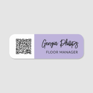 Light Lavendel & White QR Code Pinselschrift Namensschild