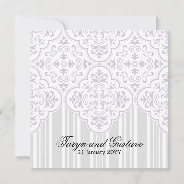 Light Lavender Weddings Damask Custom Einladung (Vorderseite)