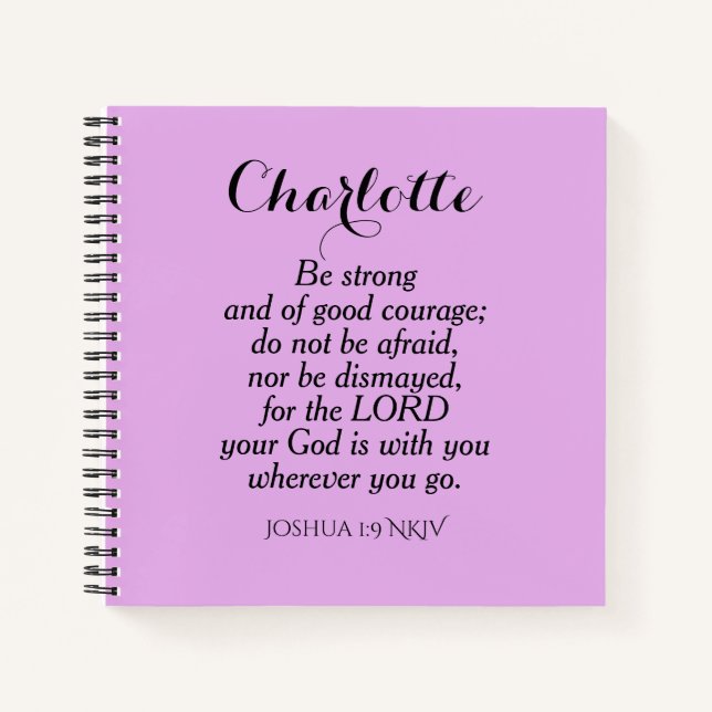 Light Lila Courage Bible Verse Individuelle Name Notizbuch (Vorderseite)