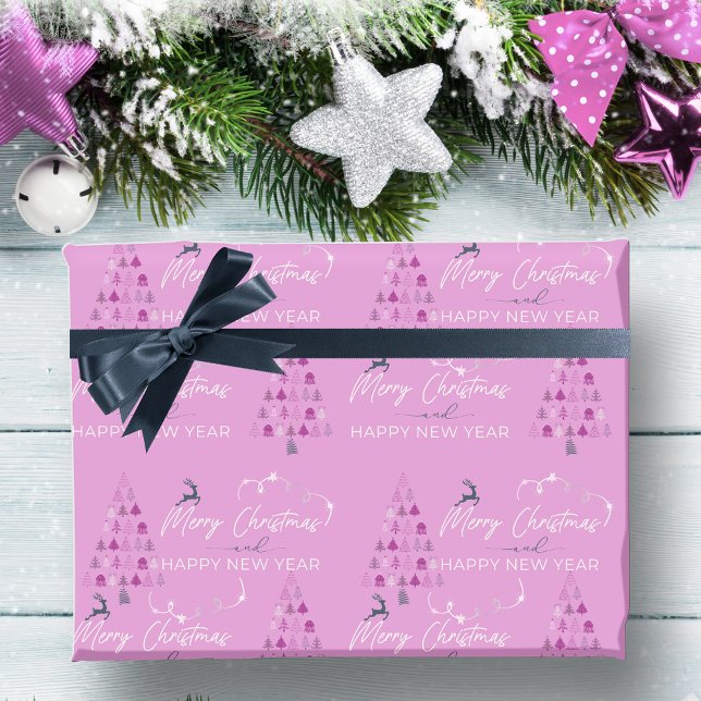 Light Lila Doodle Christmas Tree Rentierstrars Geschenkpapier (Light Purple Doodle Christmas Tree Reindeer Stars Wrapping Paper)