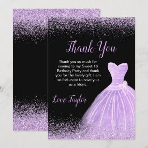 Light Lila Dress Imitate Glitzer Sweet 16 Birthday Dankeskarte