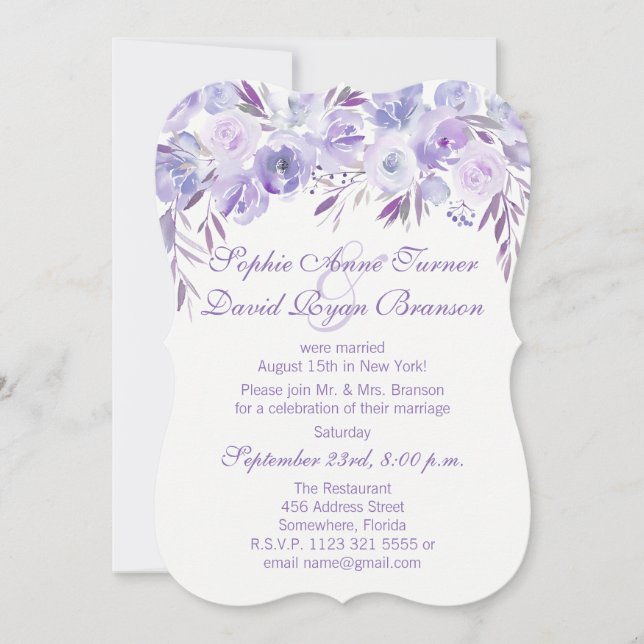 Light Lila Dusty Blue Floral Abend Empfang Einladung (Vorderseite)