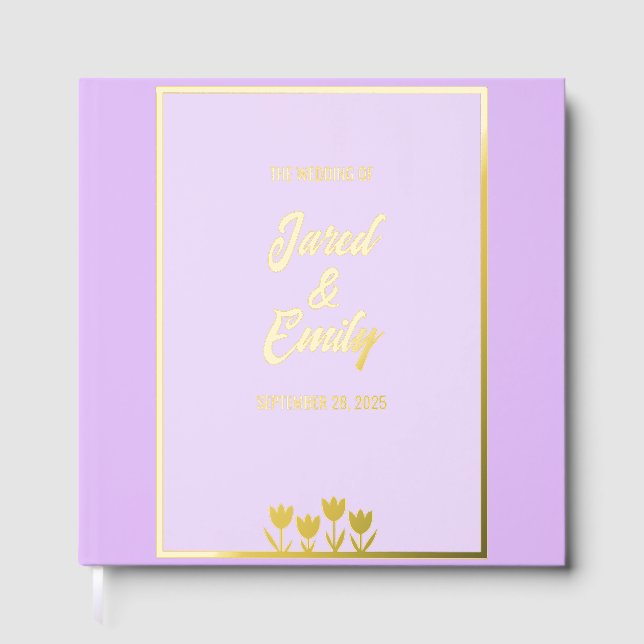 Light Lila Gold Wedding Foil Gästebuch (Vorderseite)