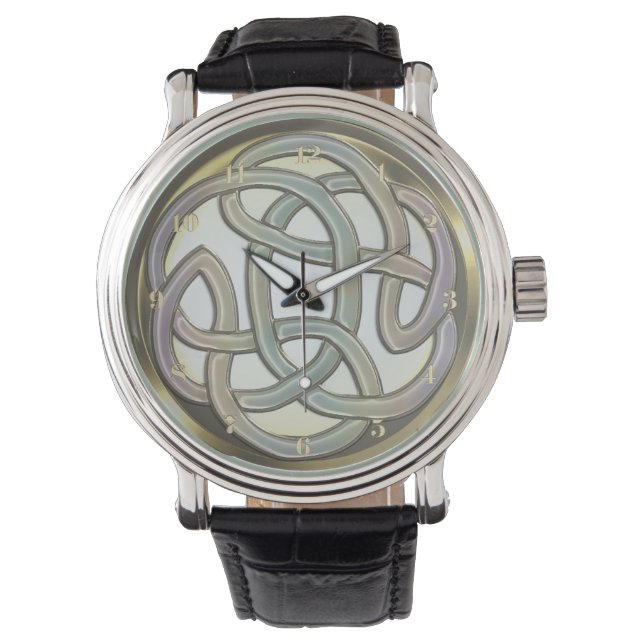 Light Metallic Gold Celtic Knot Wrist Watch Armbanduhr (Vorderseite)