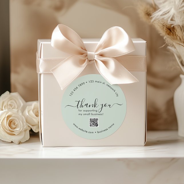 Light Minze Custom Vielen Dank Stickers mit QR Cod (Light Mint Custom Thank You Stickers With QR Code)
